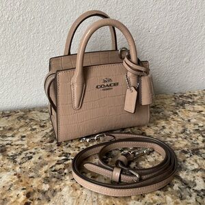 Coach Beige Croc-Embossed Mini Andrea Carryall